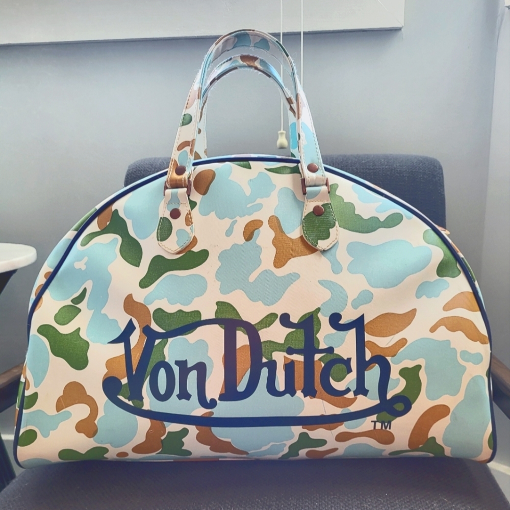VINTAGE Early 2000s Y2K Von Dutch Camo Bowling Bag, Overnight Bag, Tote, Satchel